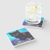 Dessous-de-verre En Pierre Van Gogh Chat et fleurs (Côté)