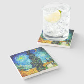 Dessous-de-verre En Pierre Van Gogh Road avec Cypress et Star (Côté)