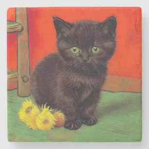 Dessous-de-verre En Pierre Van Gogh Style Chat noir