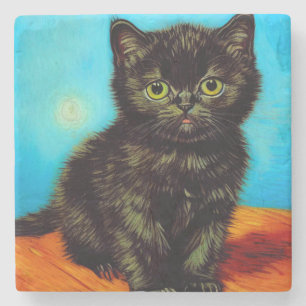 Dessous-de-verre En Pierre Van Gogh Style Pouting Kitten