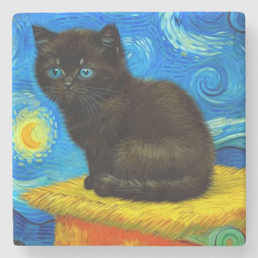 Dessous-de-verre En Pierre Van Gogh Style Starry Night Cat (Devant)