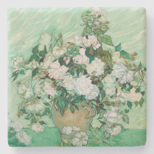 Dessous-de-verre En Pierre Van Gogh Vase avec roses roses Vintages