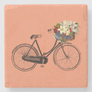 Dessous-de-verre En Pierre Vélo vélo fleur marbre dessous de verre rose