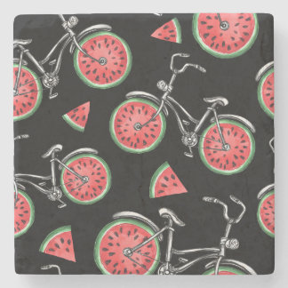 Dessous-de-verre En Pierre Vélos à roue de pastèque, motif d'été.