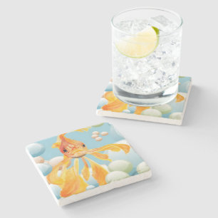 Dessous-de-verre En Pierre Vermillion Oiseaux Dans L'Eau Bubble Pastel