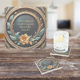 Dessous-de-verre En Pierre Verona Sunset sarcelle et or personnalisable