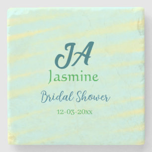 Dessous-de-verre En Pierre Vert bleu pastel aquarelle douche de mariée nom da