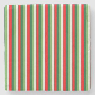 Dessous-de-verre En Pierre Vert, étoile blanche et trèfle rouge rayures fines