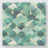 Dessous-de-verre En Pierre Vert Glam Gold Cercle Abstrait (Devant)