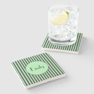 Dessous-de-verre En Pierre Vert menthe gras et rayure noire Personnalisé