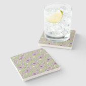 Dessous-de-verre En Pierre Vert violet rétro Y2K Funky Hippie Flower Motif (Côté)