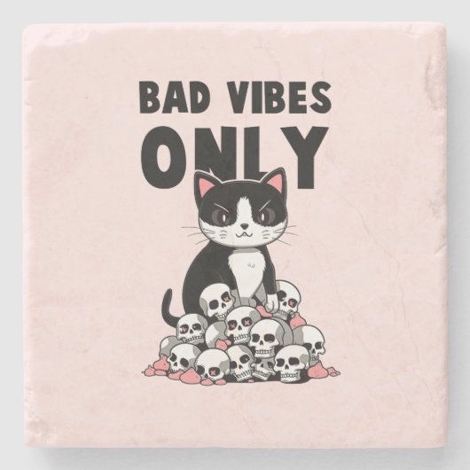 Dessous-de-verre En Pierre Vibes incorrectes uniquement - Chat et crânes (Devant)