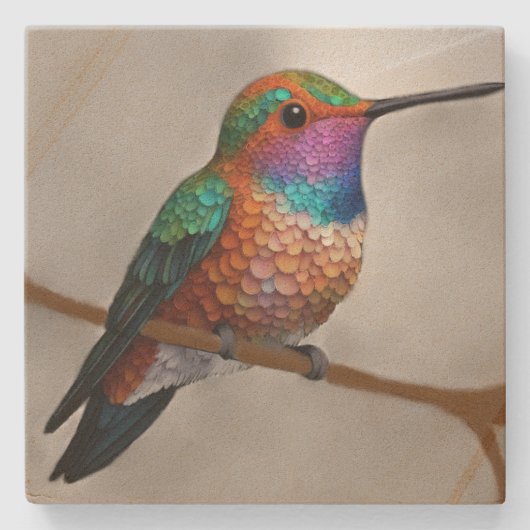 Dessous-de-verre En Pierre Vibrant Allen’s Hummingbird Painting (Devant)