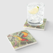 Dessous-de-verre En Pierre Vibrant Tropical Toucan Birds Art Exotic Jungle (Côté)