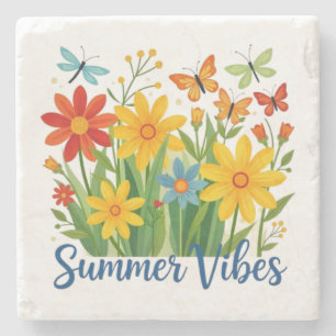 Dessous-de-verre En Pierre Vibrations d'été Floral avec Papillons