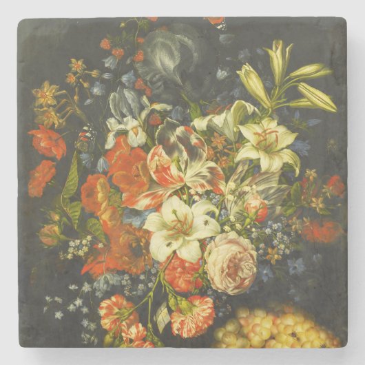 Dessous-de-verre En Pierre Vie morte avec fleurs et fruits (Devant)