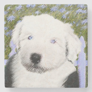 Dessous-de-verre En Pierre Vieux anglais Sheepdog Puppy Peinture - Chien Art