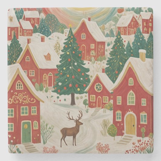 Dessous-de-verre En Pierre Village de Noël (Devant)