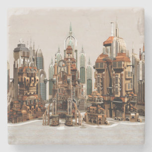 Dessous-de-verre En Pierre Ville de fantasy futuriste Art de la skyline de sc