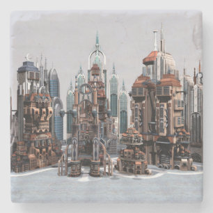 Dessous-de-verre En Pierre Ville de fantasy futuriste Art de la skyline de sc