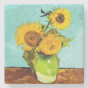 Dessous-de-verre En Pierre Vincent Van Gogh Trois Tournesols Dans Un Vase