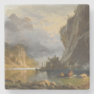 Dessous-de-verre En Pierre Vintage Albert Bierstadt Indiens Speed Fishing