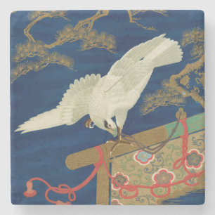 Dessous-de-verre En Pierre Vintage Art du Japon Faucon Blanc G.A. Audsley