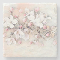 Vintage blanc cerisier rose en fleur dessin minima