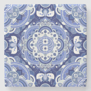 Dessous-de-verre En Pierre Vintage bleu géométrique, ornement indien.