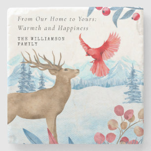 DESSOUS-DE-VERRE EN PIERRE VINTAGE CHRISTMAS ELK RED CARDINAL PERSONNALISÉ