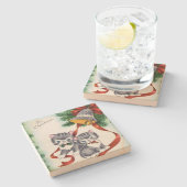 Dessous-de-verre En Pierre Vintage Christmas Kittens (Côté)