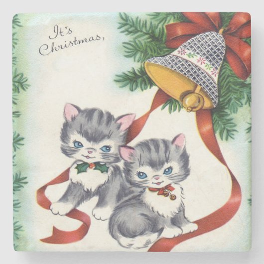 Dessous-de-verre En Pierre Vintage Christmas Kittens (Devant)