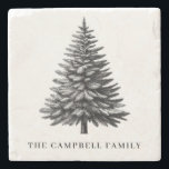 Dessous-de-verre En Pierre Vintage Christmas Tree Nom de famille<br><div class="desc">Élevez votre décor de vacances avec notre Dessous de verre en pierre avec une illustration vintage d'inspiration À feuillage persistant de sapin de Noël. Customisez-le avec votre nom de famille pour ajouter une touche personnelle et festive. Conçu en pierre durable et de haute qualité, ce dessous de verre protège non...</div>