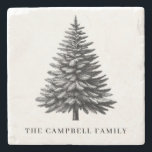 Dessous-de-verre En Pierre Vintage Christmas Tree Nom de famille<br><div class="desc">Élevez votre décor de vacances avec notre Dessous de verre en pierre avec une illustration vintage d'inspiration À feuillage persistant de sapin de Noël. Customisez-le avec votre nom de famille pour ajouter une touche personnelle et festive. Conçu en pierre durable et de haute qualité, ce dessous de verre protège non...</div>
