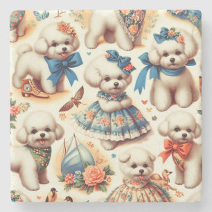Dessous-de-verre En Pierre Vintage Cute Bichon Frisé Peinture