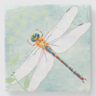 Dessous-de-verre En Pierre Vintage Dragonfly on Faded Floral