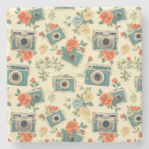 Dessous-de-verre En Pierre Vintage Floral & Motif de caméra