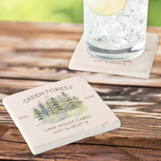 Dessous-de-verre En Pierre Vintage Foggy Green Forest Cabine Lodge