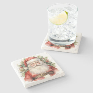 Dessous-de-verre En Pierre Vintage Noël Père Noël Souriant
