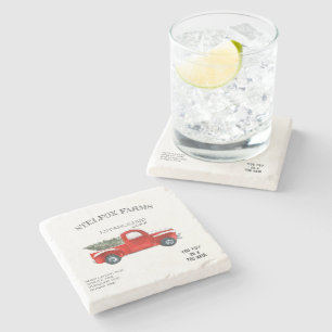 Dessous-de-verre En Pierre Vintage Red Truck Farmhouse Nom de famille Dessous