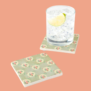 Dessous-de-verre En Pierre Vintage Rose Doiliers Faded Smoky Green Damask