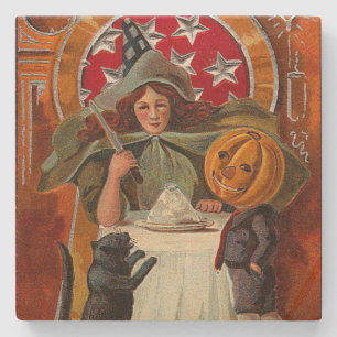 Dessous-de-verre En Pierre Vintage sorcière d'Halloween couler sort avec bagu