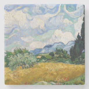 Dessous-de-verre En Pierre Vintage Van Gogh Champ de blé avec Cyprès