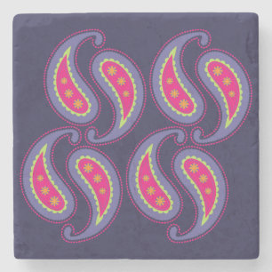 Dessous-de-verre En Pierre Violet et rose paisley