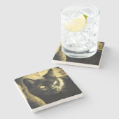 Dessous-de-verre En Pierre Visage de chat noir (Côté)