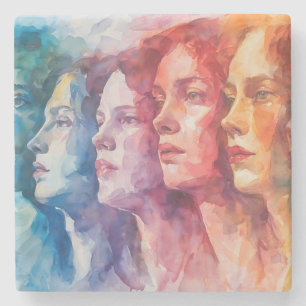 Dessous-de-verre En Pierre Visages des femmes - Peinture aquarelle