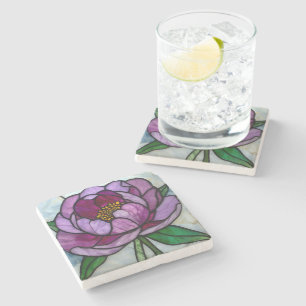 Dessous-de-verre En Pierre Vitraux Pivoine Violette