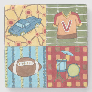 Dessous-de-verre En Pierre Voiture, le Jersey, football et kit de tambour