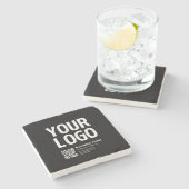 Dessous-de-verre En Pierre Votre logo avec QR code et texte modifiables (Côté)