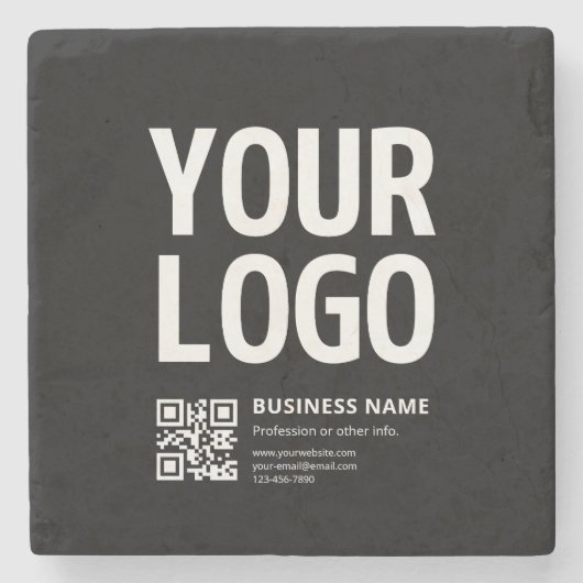 Dessous-de-verre En Pierre Votre logo avec QR code et texte modifiables (Devant)